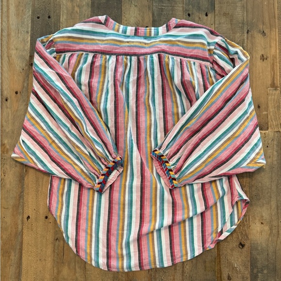 Xirena Charley Puff Sleeve Rainbow Striped Peasant Top Boho Festival Embroidered - Picture 3 of 5